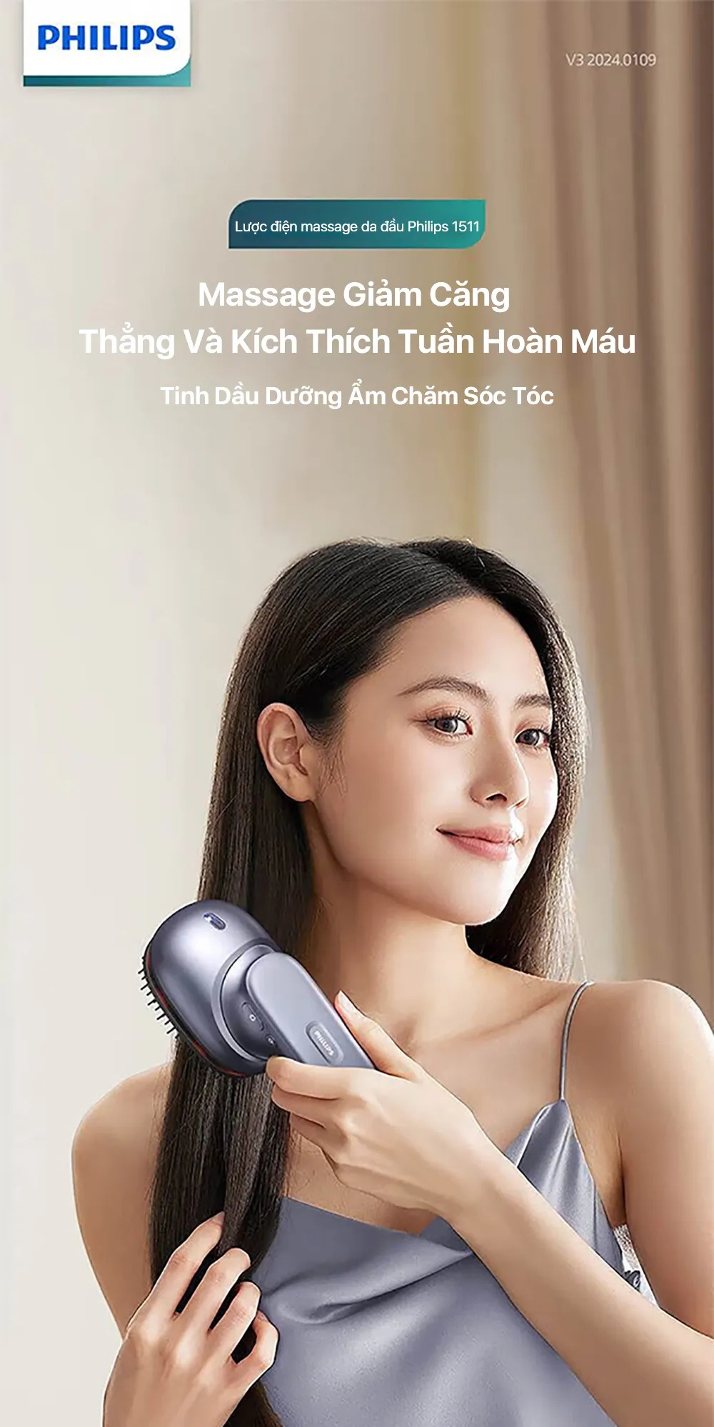 Lược massage đầu Philips PPM1511 - Giảm căng thẳng