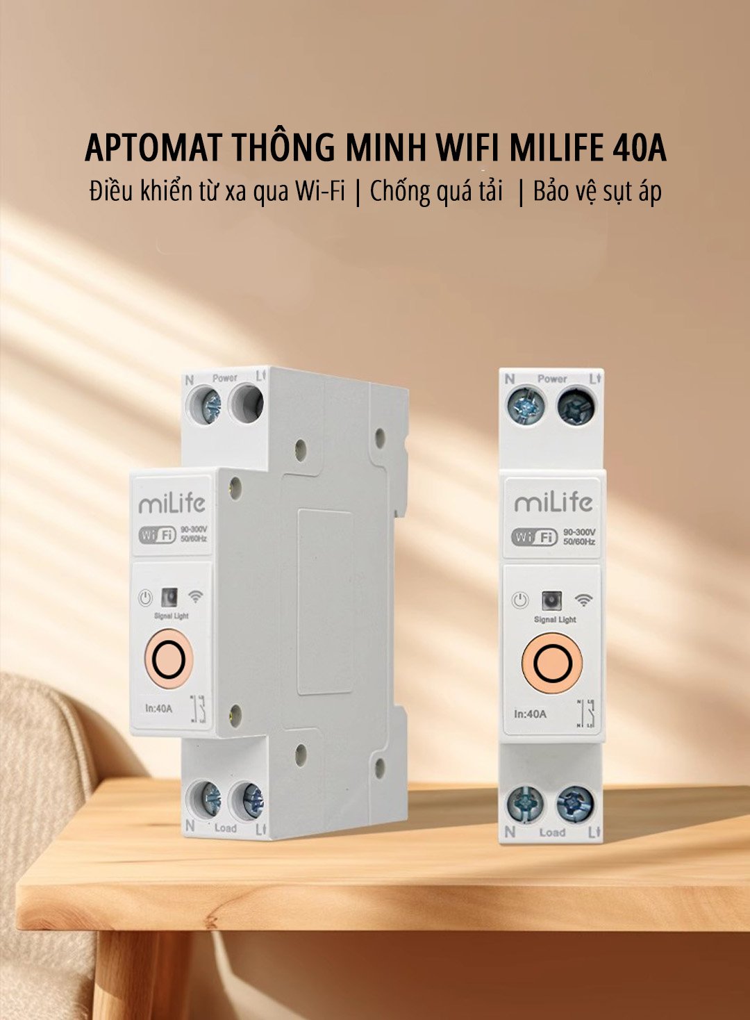 Aptomat CB thông minh Wifi miLife 40A - Chính hãng Aptomat CB thông minh Wifi miLife 40A tính năng thông minh