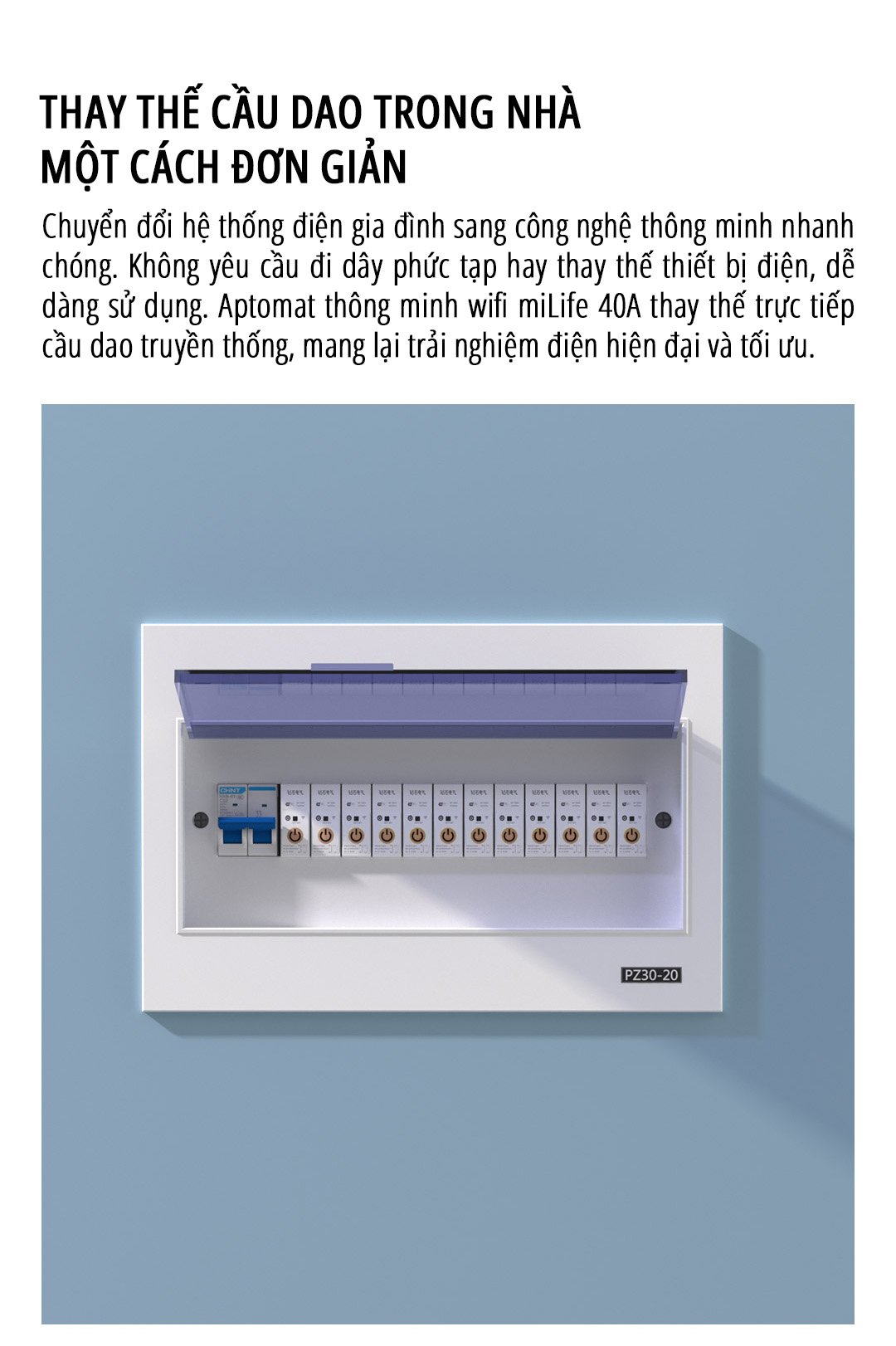 Aptomat CB thông minh Wifi miLife 40A - Chính hãng Aptomat CB thông minh Wifi miLife 40A thay thế cầu dao