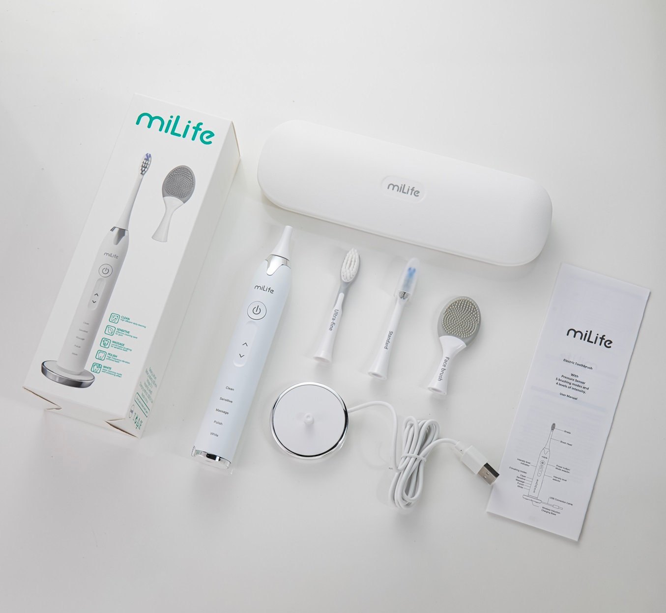 Bàn chải điện miLife tích hợp máy rửa mặt - Chính hãng Bàn chải điện miLife tích hợp máy rửa mặt trọn bộ sản phẩm