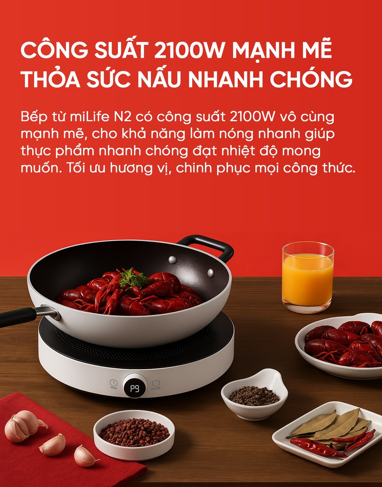 Bếp từ đơn miLife N2 tròn 9 mức nhiệt - Chính hãng Bếp từ đơn miLife N2 công suất mạnh mẽ