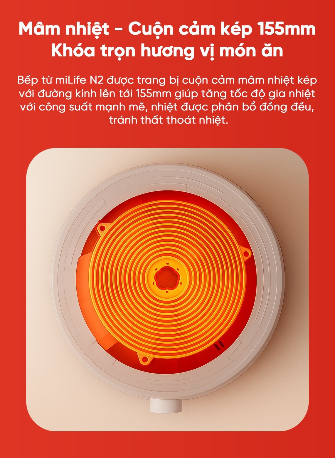 Bếp từ đơn miLife N2 tròn 9 mức nhiệt - Chính hãng Bếp từ đơn miLife N2 mâm nhiệt