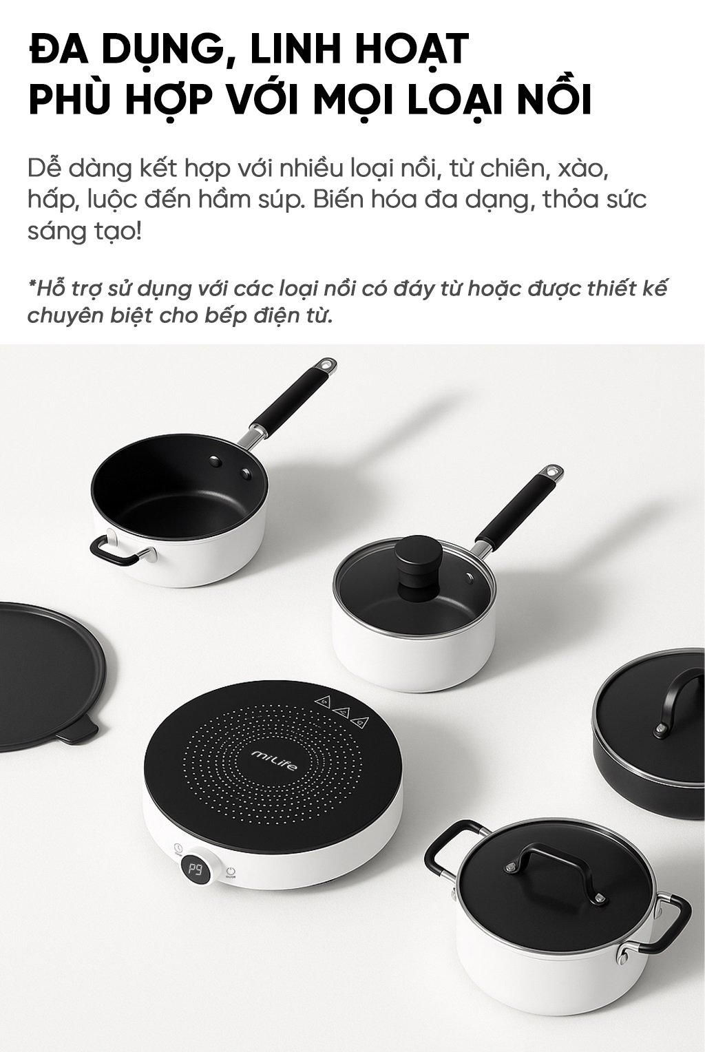 Bếp từ đơn miLife N2 tròn 9 mức nhiệt - Chính hãng Bếp từ đơn miLife N2 phù hợp mọi loại nồi