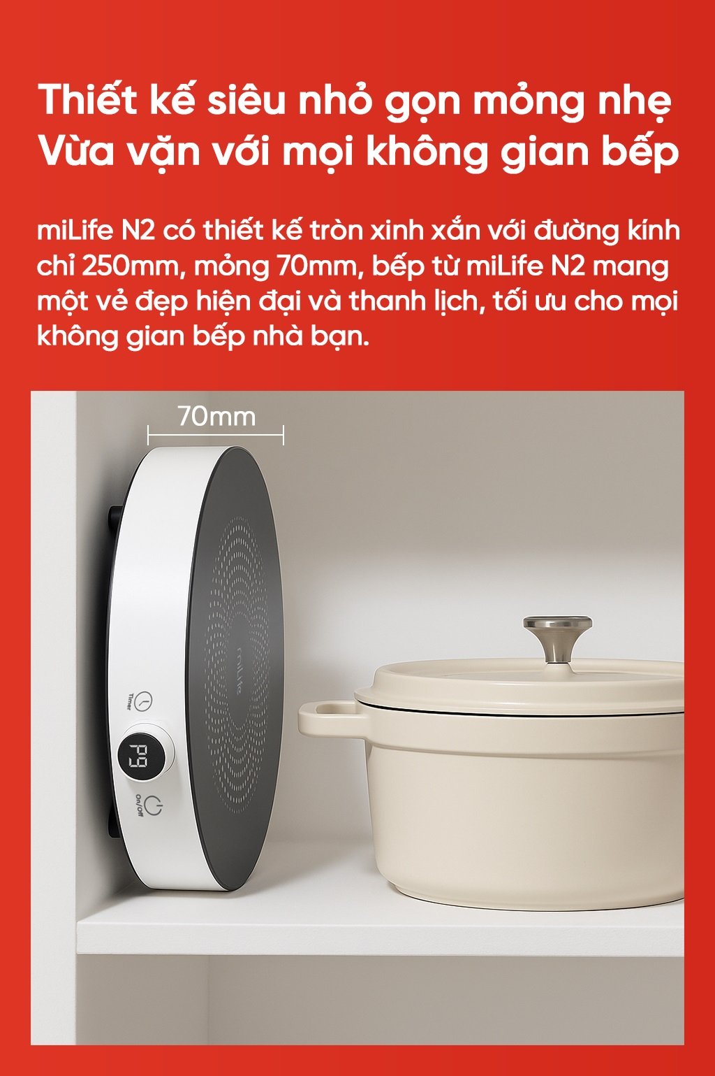 Bếp từ đơn miLife N2 tròn 9 mức nhiệt - Chính hãng Bếp từ đơn miLife N2 thiết kế nhỏ gọn