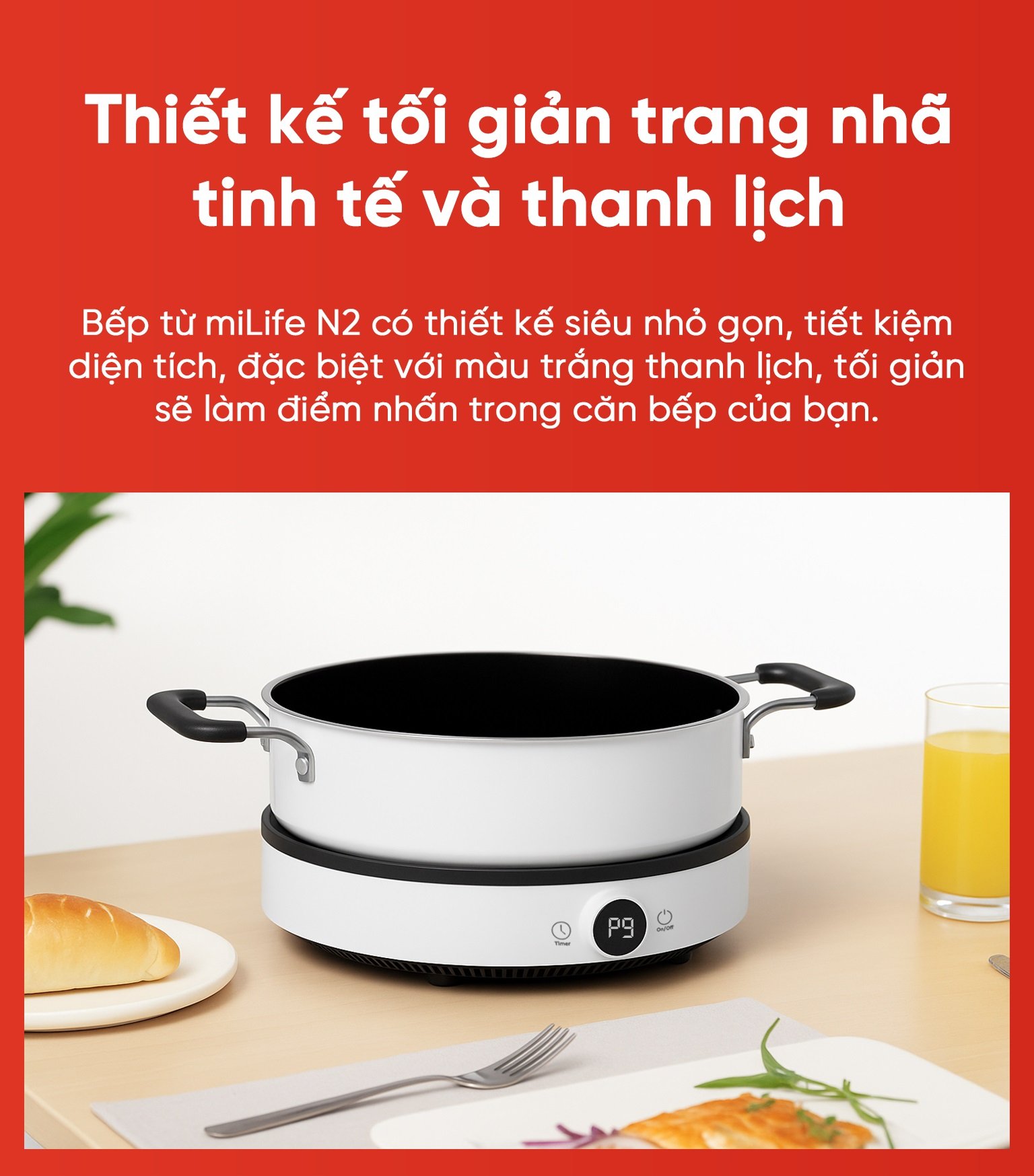 Bếp từ đơn miLife N2 tròn 9 mức nhiệt - Chính hãng Bếp từ đơn miLife N2 thiết kế tinh tế