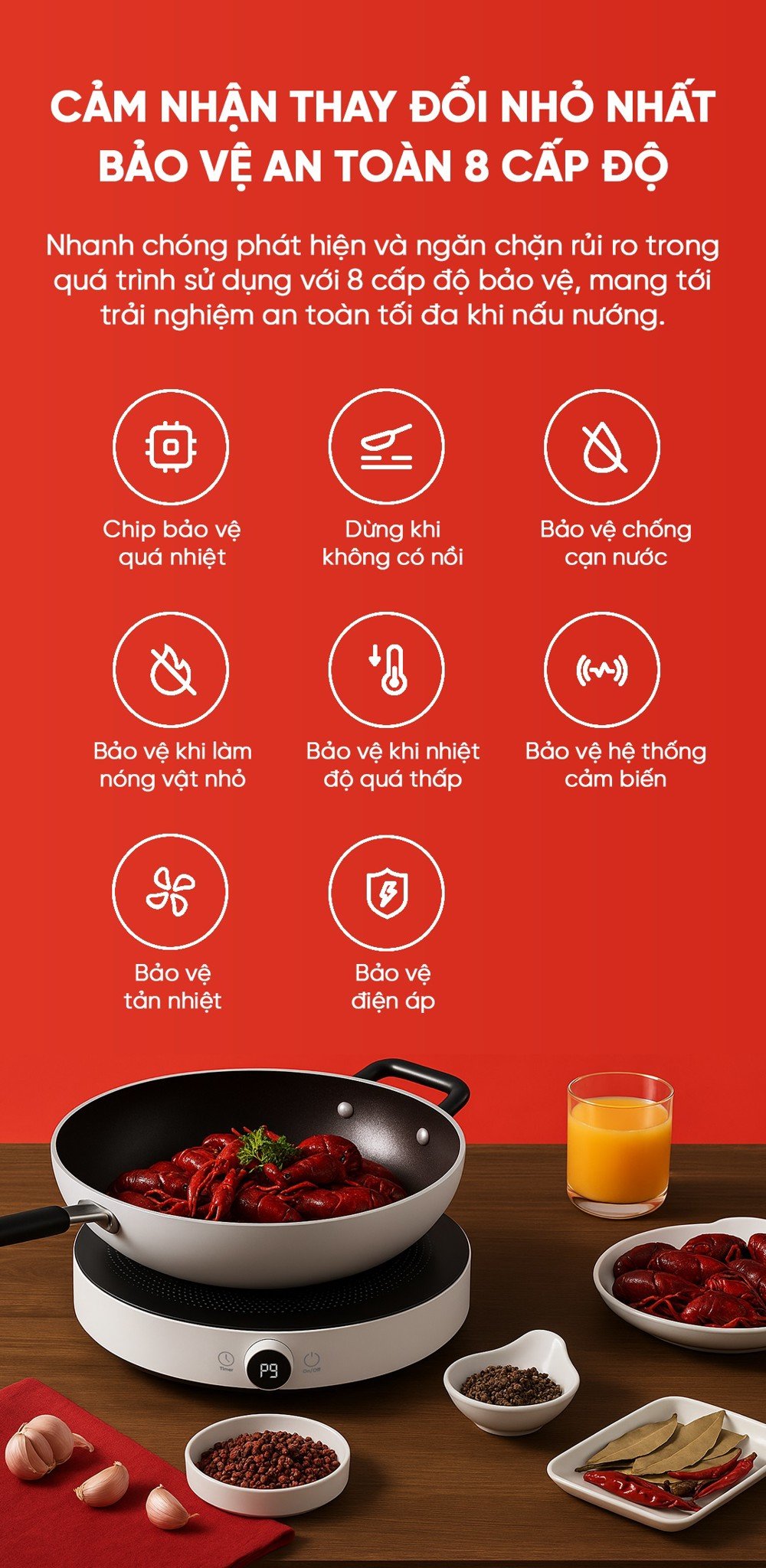 Bếp từ đơn miLife N2 tròn 9 mức nhiệt - Chính hãng Bếp từ đơn miLife N2 bảo vệ an toàn 8 cấp độ