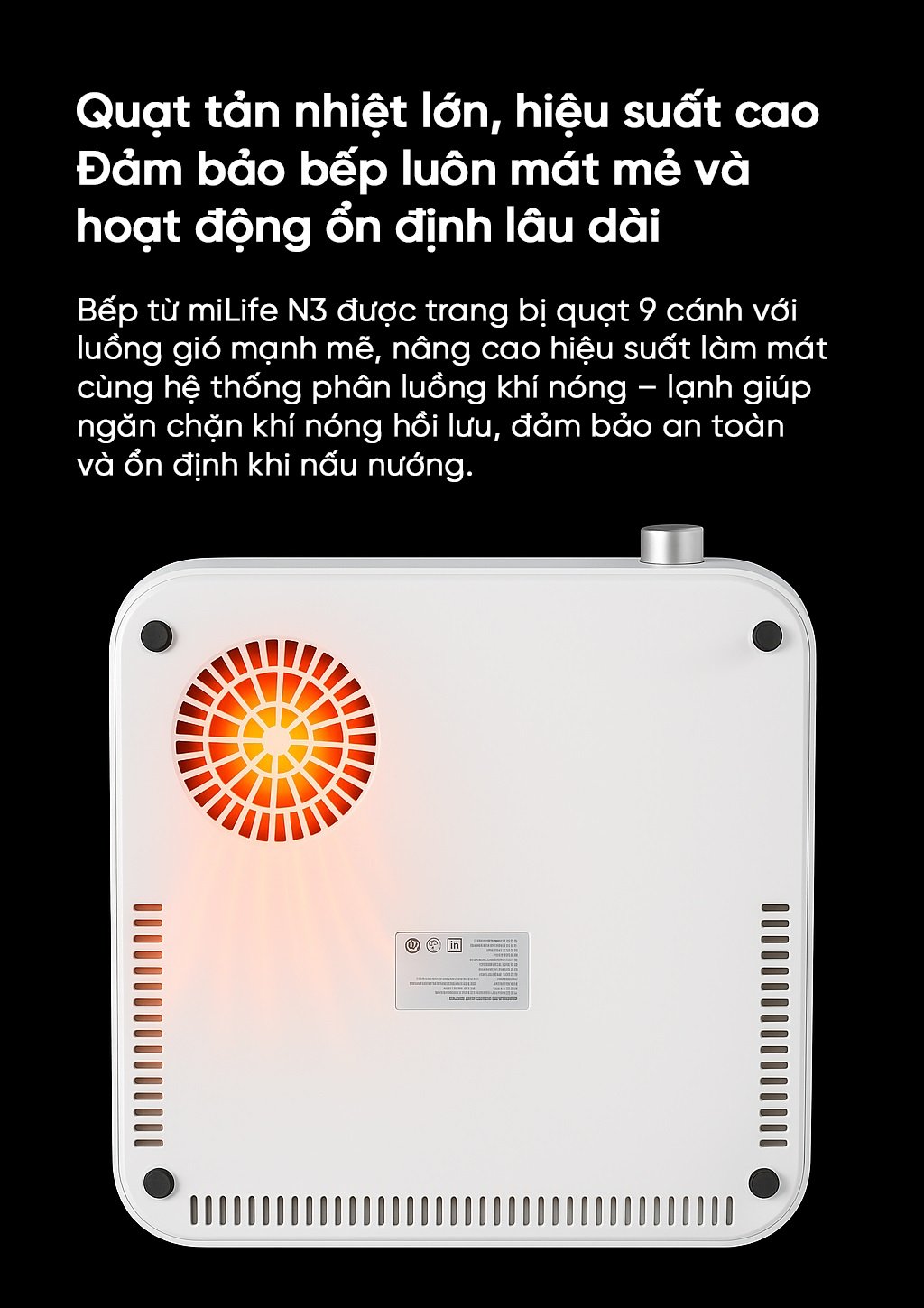 Bếp từ đơn miLife N3 vuông 10 mức nhiệt - Chính hãng Bếp từ đơn miLife N3 vuông quạt tản nhiệt