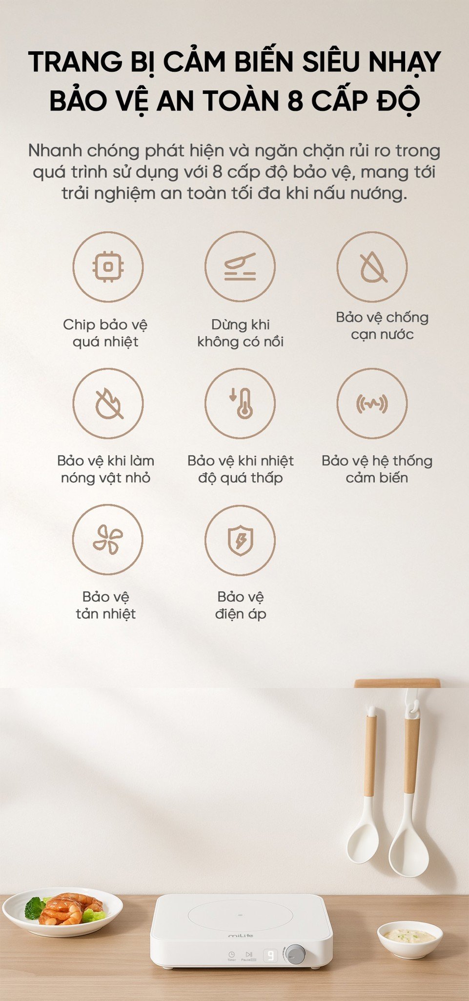 Bếp từ đơn miLife N3 vuông 10 mức nhiệt - Chính hãng Bếp từ đơn miLife N3 vuông cảm biến 8 cấp độ