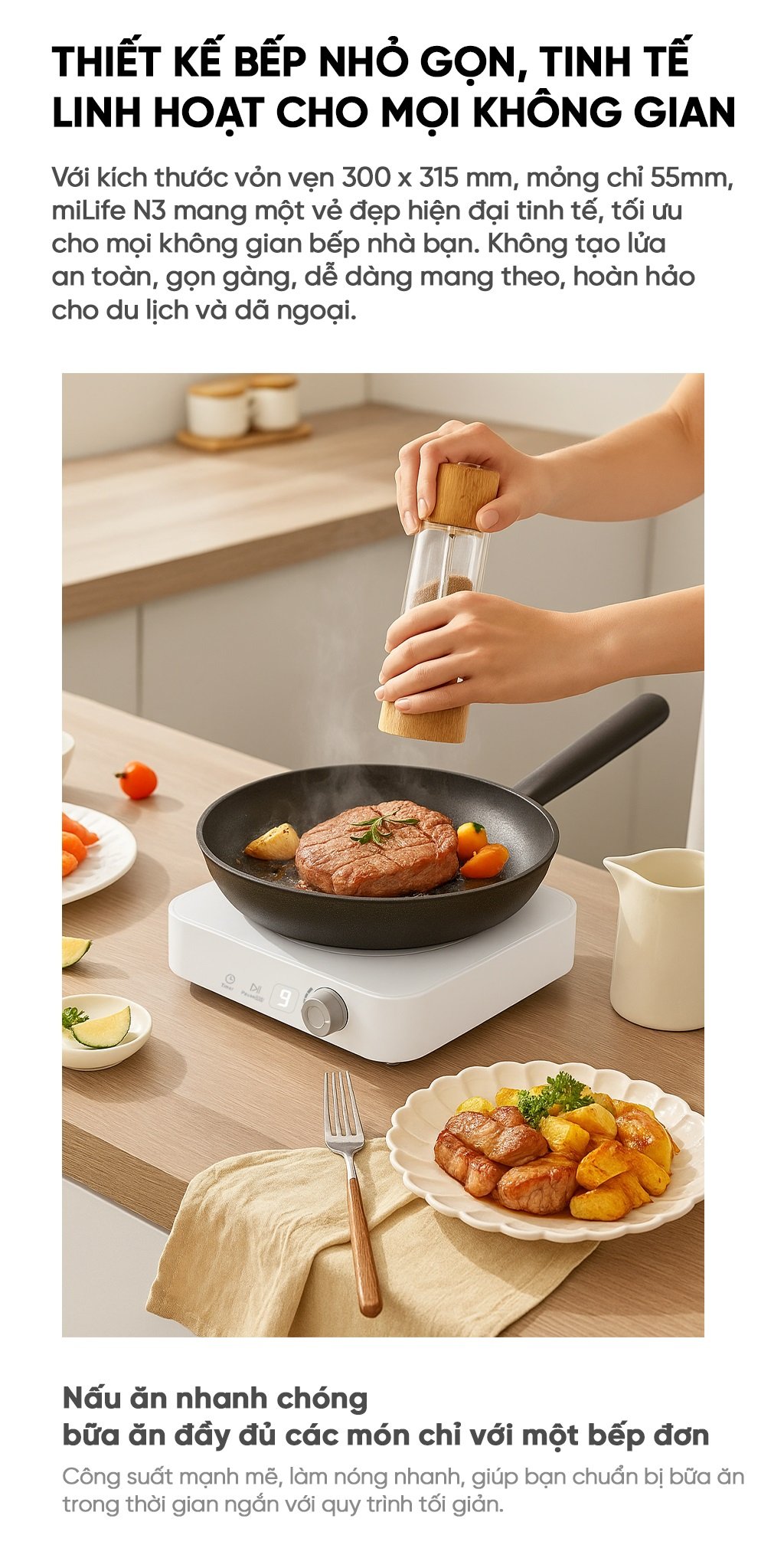 Bếp từ đơn miLife N3 vuông 10 mức nhiệt - Chính hãng Bếp từ đơn miLife N3 vuông thiết kế nhỏ gọn