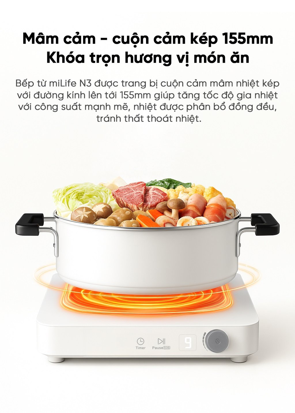 Bếp từ đơn miLife N3 vuông 10 mức nhiệt - Chính hãng Bếp từ đơn miLife N3 vuông mâm cảm - cuộn cảm