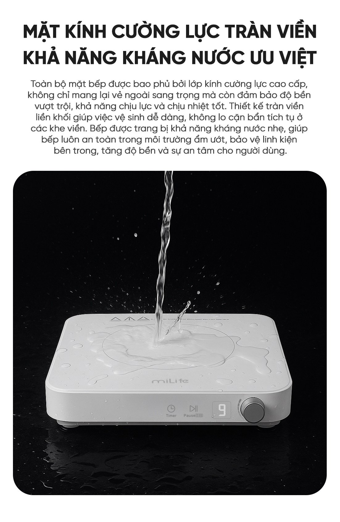 Bếp từ đơn miLife N3 vuông 10 mức nhiệt - Chính hãng Bếp từ đơn miLife N3 vuông chống nước