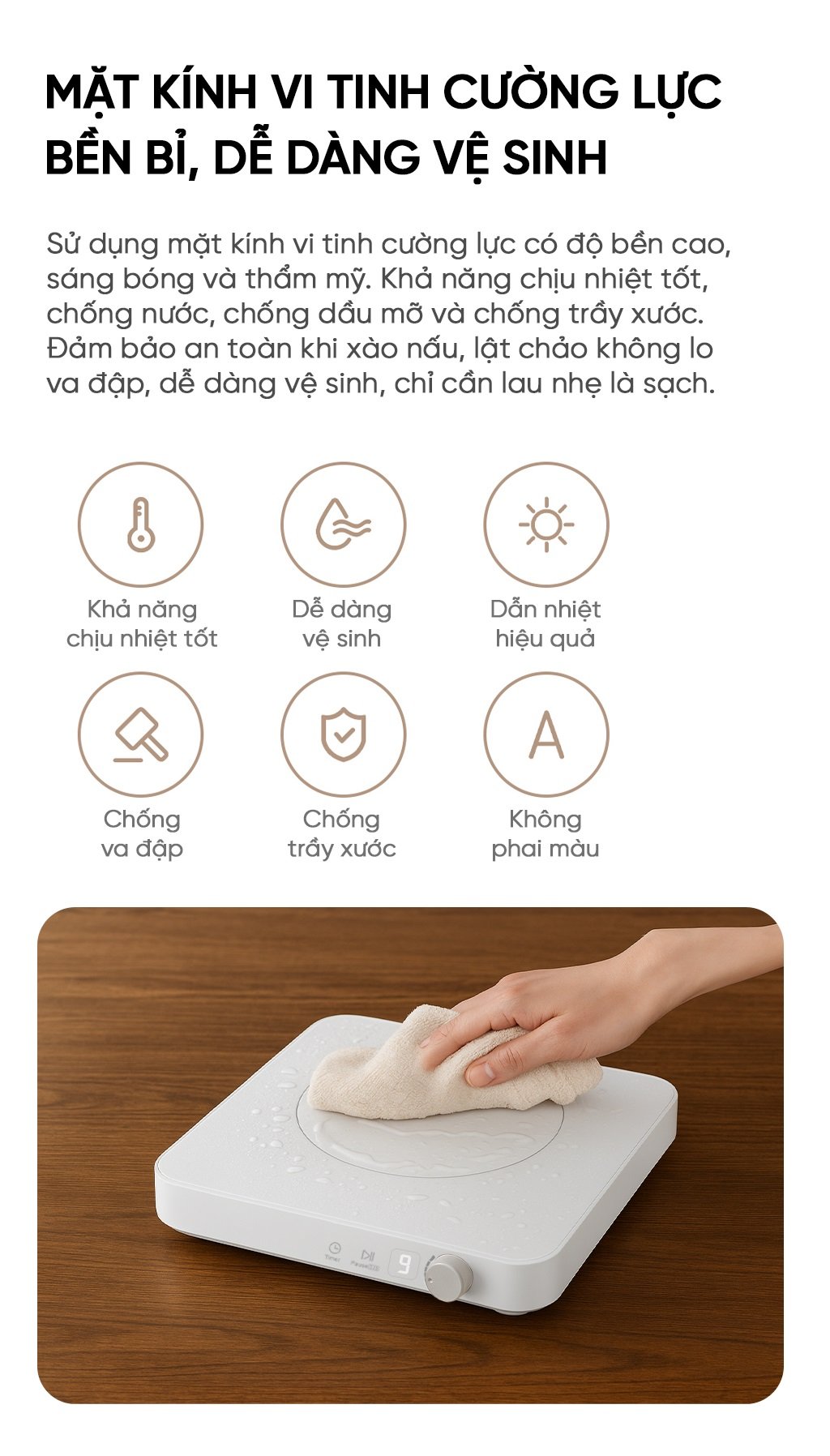 Bếp từ đơn miLife N3 vuông 10 mức nhiệt - Chính hãng Bếp từ đơn miLife N3 vuông mặt kính cường lực