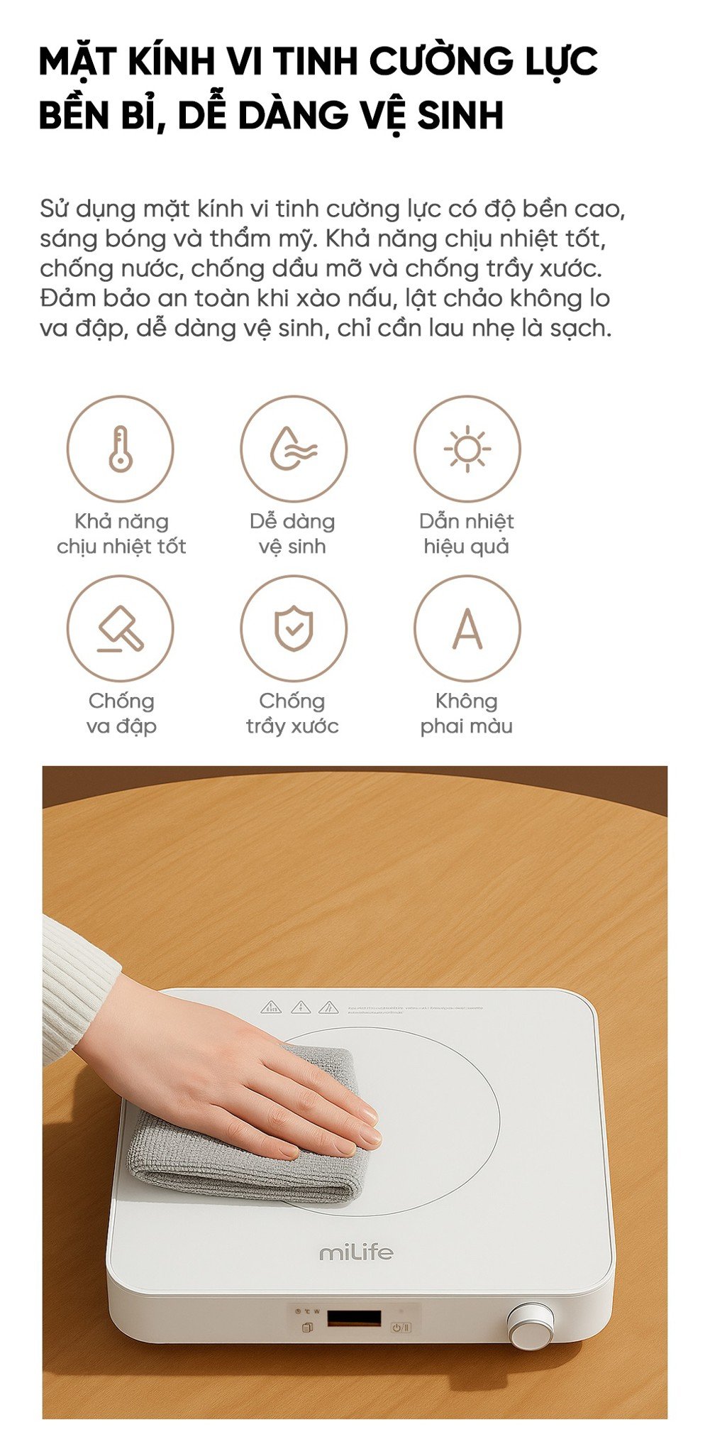 Bếp từ đơn miLife N3P vuông 99 mức nhiệt - Chính hãng Bếp từ đơn miLife N3P ưu điểm nổi bật