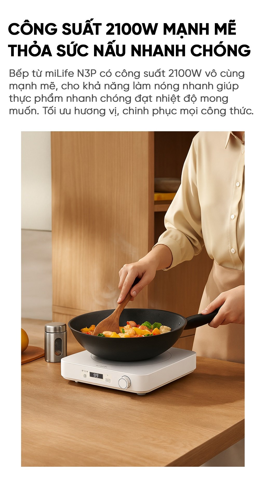 Bếp từ đơn miLife N3P vuông 99 mức nhiệt - Chính hãng Bếp từ đơn miLife N3P công suất mạnh mẽ