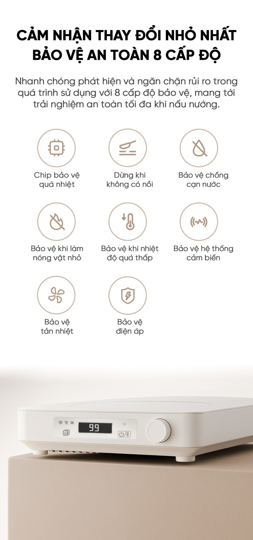 Bếp từ đơn miLife N3P vuông 99 mức nhiệt - Chính hãng Bếp từ đơn miLife N3P ưu điểm nổi bật