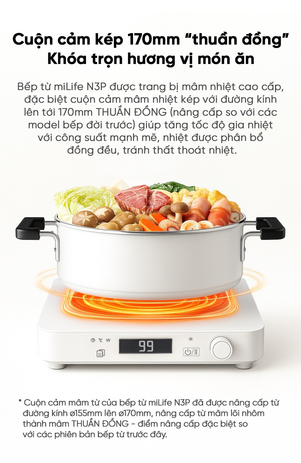 Bếp từ đơn miLife N3P vuông 99 mức nhiệt - Chính hãng Bếp từ đơn miLife N3P cuộn cảm kép