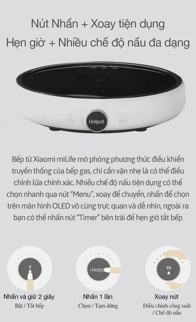 Bếp từ tròn miLife LFT011 với 99 mức nhiệt - Chính hãng Bếp từ tròn miLife LFT011 nút nhấn + xoay