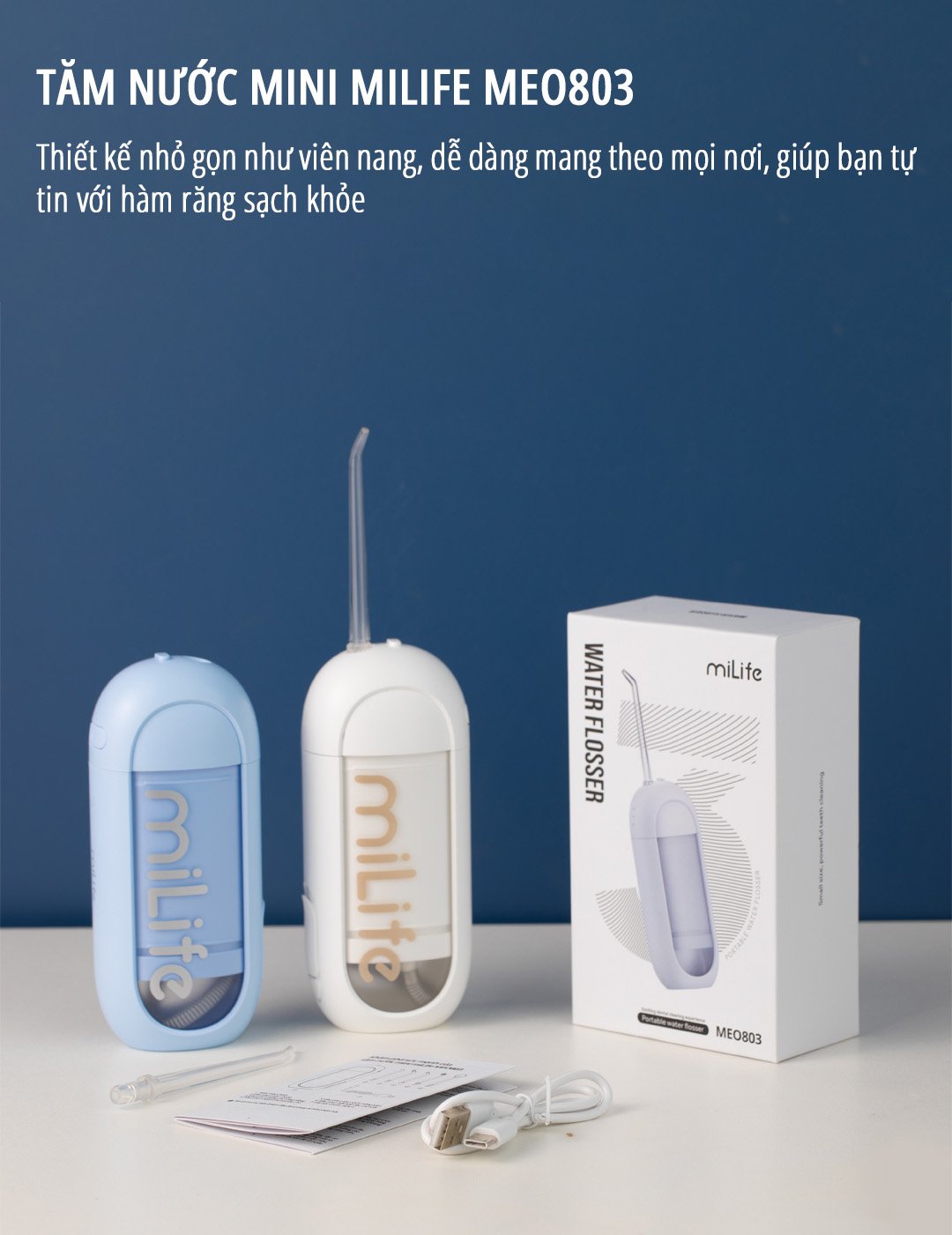 Máy tăm nước miLife MEO803 bình nước 150ml - Chính hãng Máy tăm nước miLife MEO803