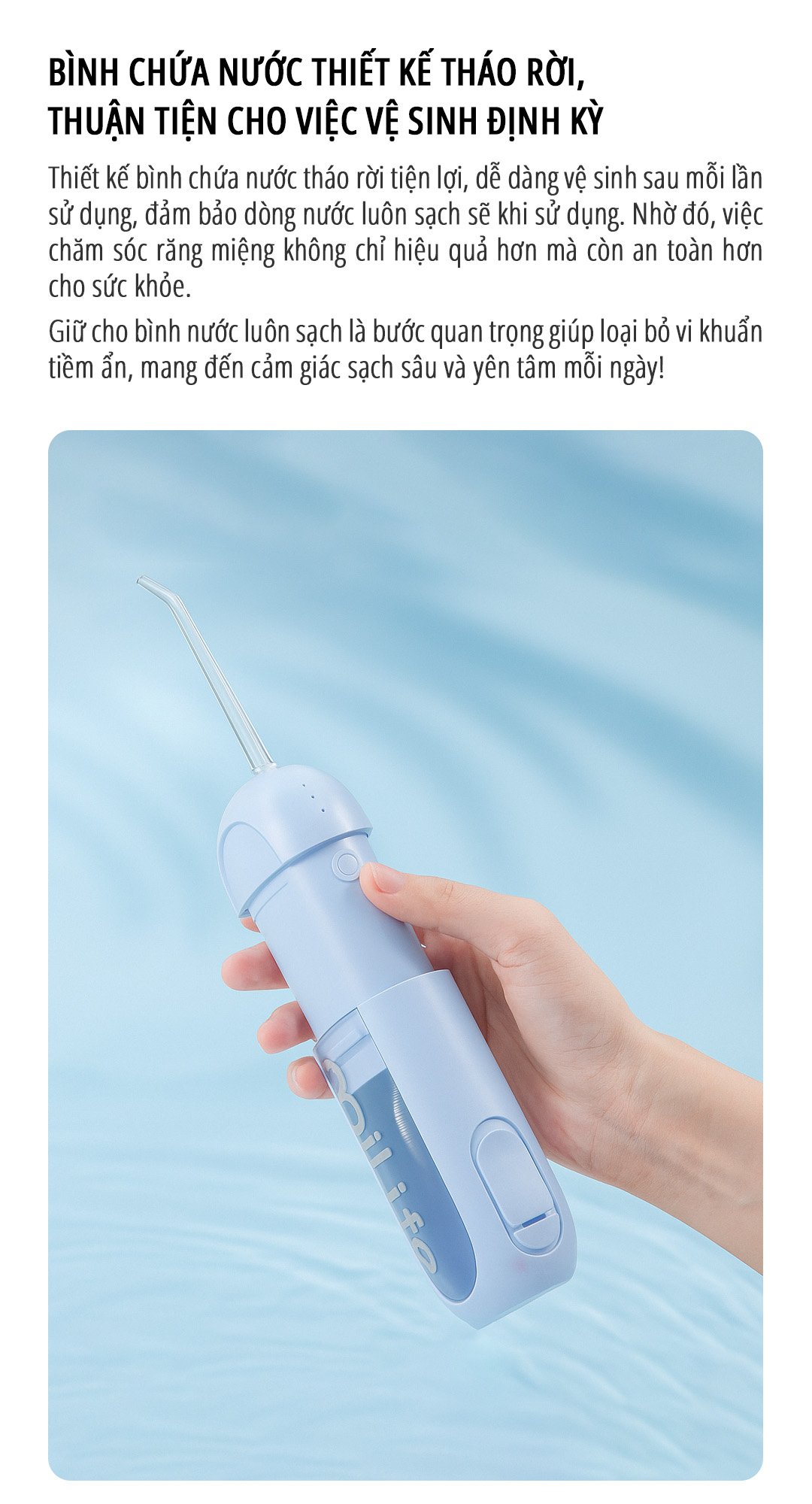 Máy tăm nước miLife MEO803 bình nước 150ml - Chính hãng Máy tăm nước miLife MEO803 thiết kế tháo rời