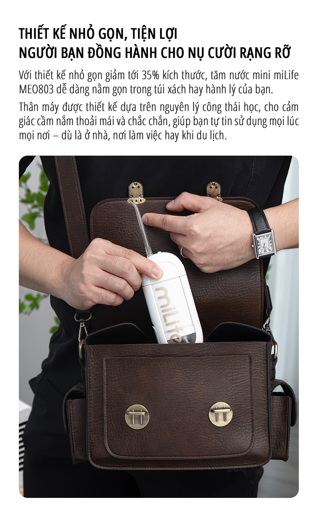 Máy tăm nước miLife MEO803 bình nước 150ml - Chính hãng Máy tăm nước miLife MEO803 thiết kế nhỏ gọn