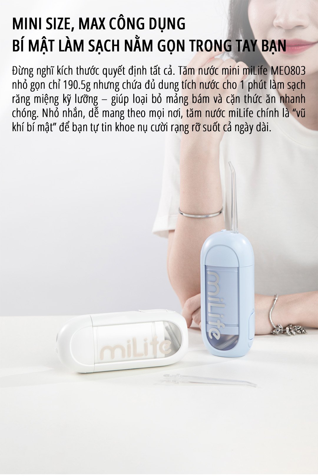 Máy tăm nước miLife MEO803 bình nước 150ml - Chính hãng Máy tăm nước miLife MEO803 công dụng đa dạng