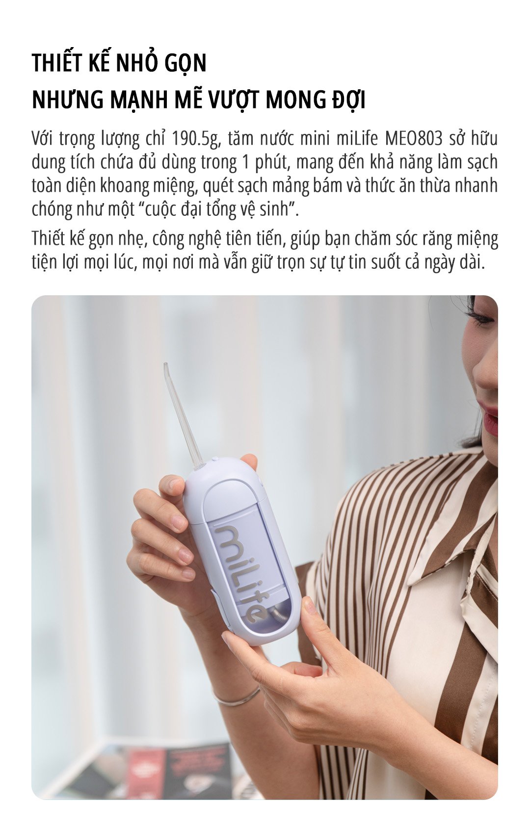 Máy tăm nước miLife MEO803 bình nước 150ml - Chính hãng Máy tăm nước miLife MEO803 thiết kế nhỏ gọn