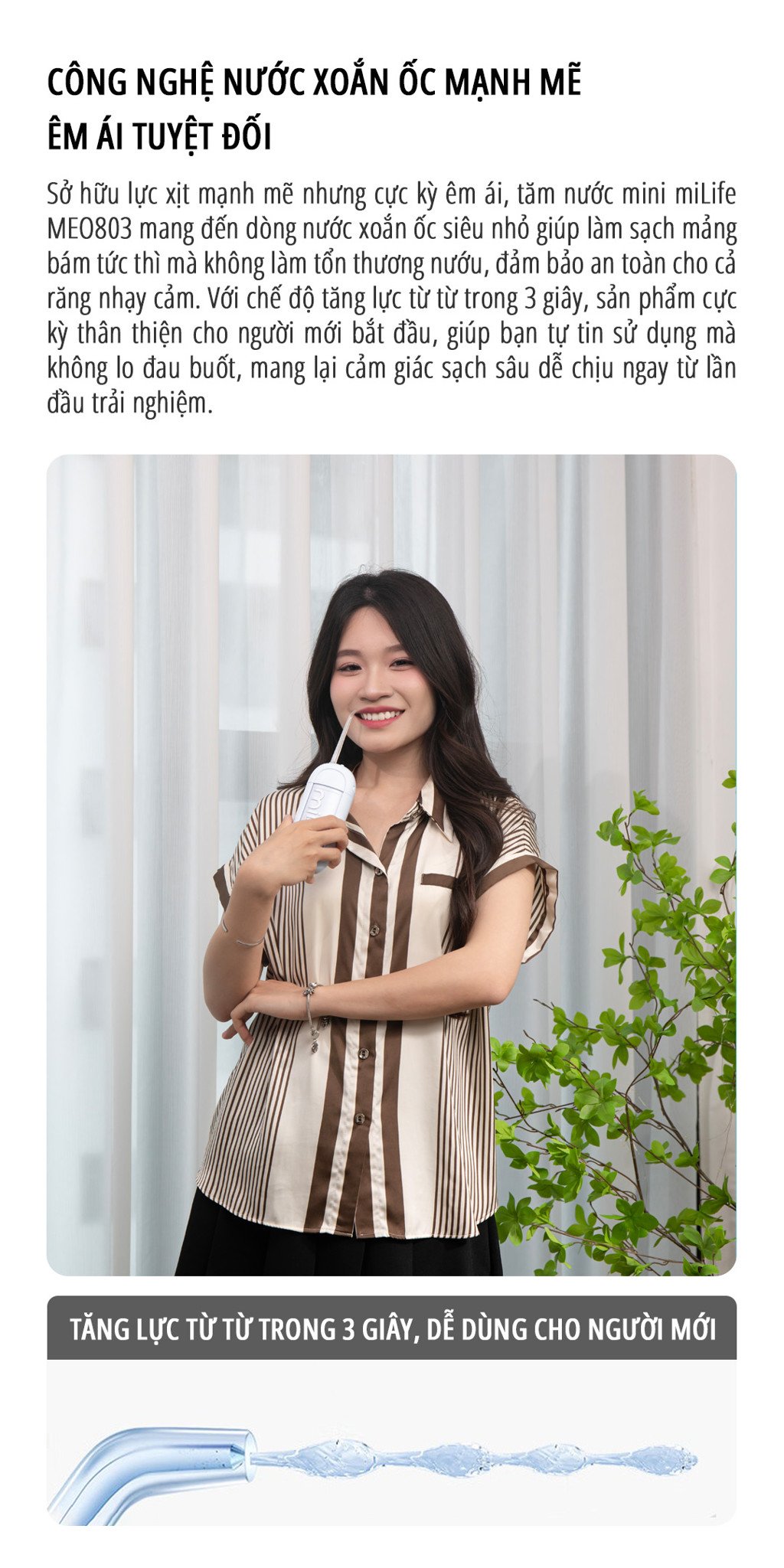 Máy tăm nước miLife MEO803 bình nước 150ml - Chính hãng Máy tăm nước miLife MEO803 công nghệ xoắn ốc