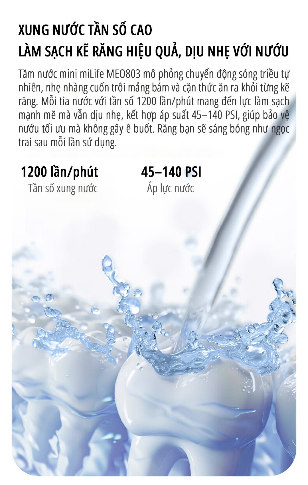 Máy tăm nước miLife MEO803 bình nước 150ml - Chính hãng Máy tăm nước miLife MEO803 xung nước tần số cao