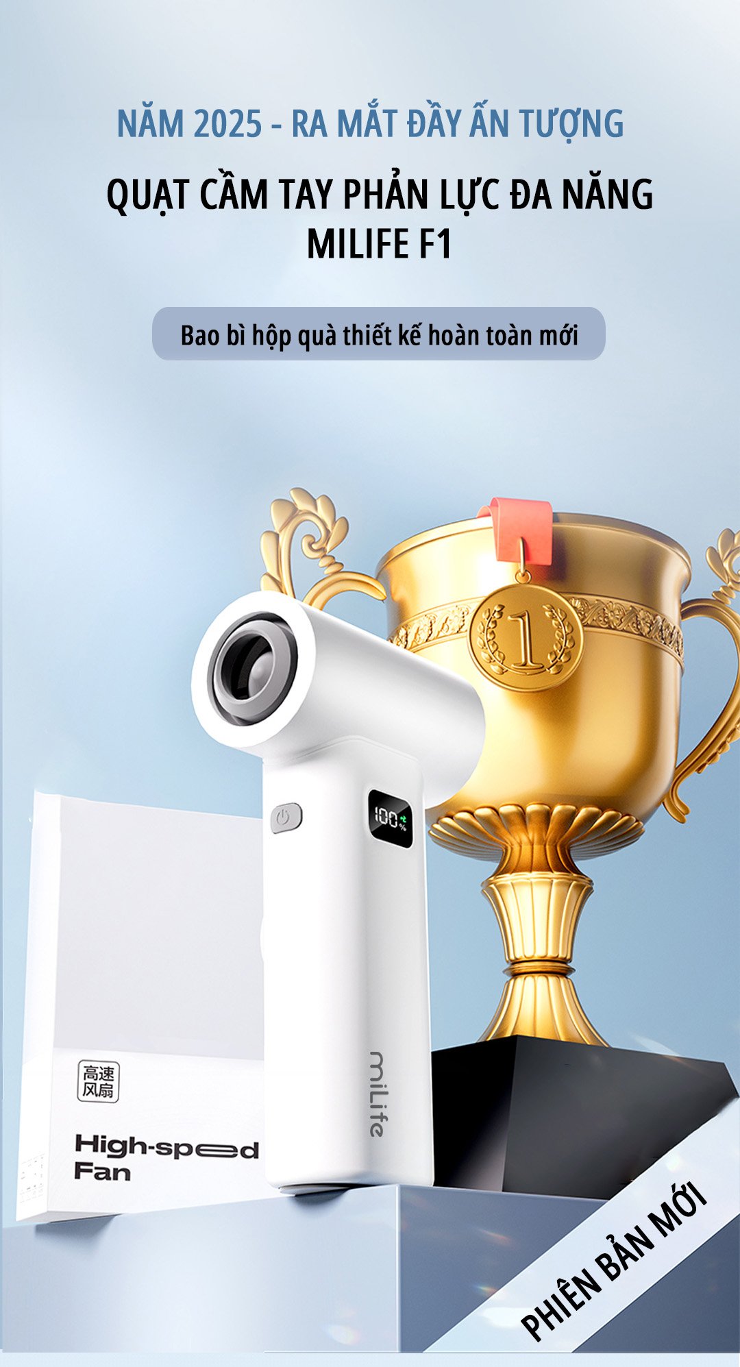Quạt cầm tay phản lực miLife F1 đa năng - Chính hãng Quạt cầm tay phản lực miLife F1