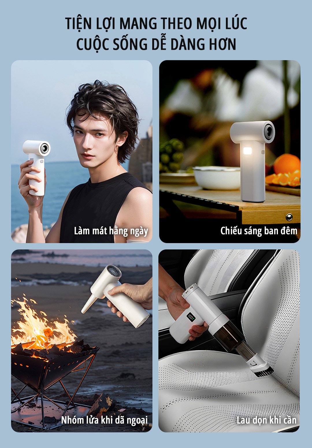 Quạt cầm tay phản lực miLife F1 đa năng - Chính hãng Quạt cầm tay phản lực miLife F1 sử dụng linh hoạt